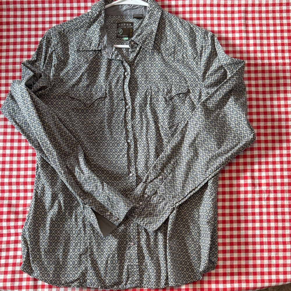 Roper Women’s button down . Tan/ blue
